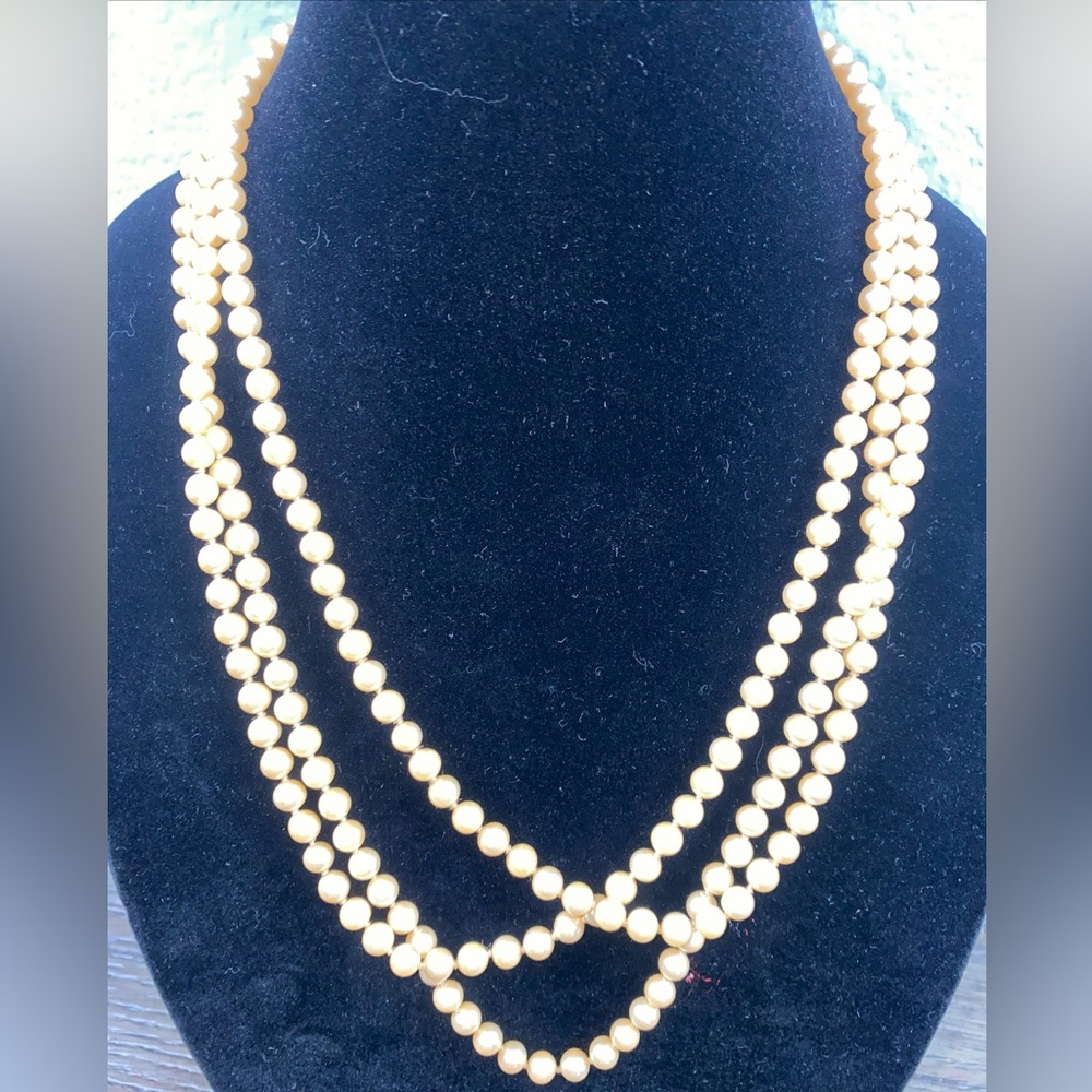 Les Bernard *untested Pearl Necklace EXTRA LONG 72” Barrel Clasp Signed